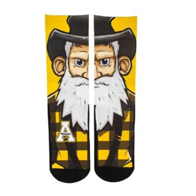 Appalachian State Rockem Youth Split Mascot Face Crew Socks