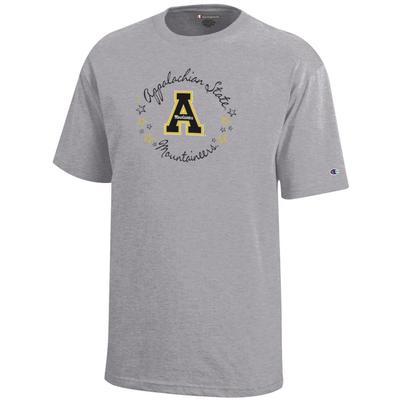 Appalachian State Champion Youth Circle Stars Script Short Sleeve Tee