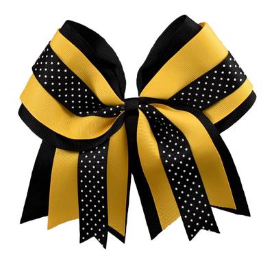 Ashley on Campus Black and Gold Little Girl Layered Dot Cross Bow