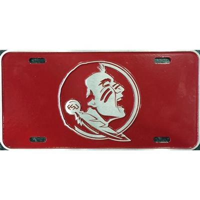Florida State Pewter License Plate - Seminole Logo