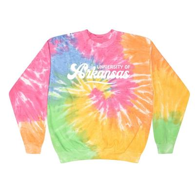 Arkansas Summit Spiral Tie Dye BF Retro Script Sweatshirt
