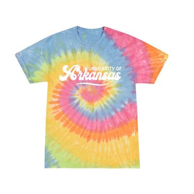 Arkansas Summit Spiral Tie Dye Retro Script Short Sleeve Tee