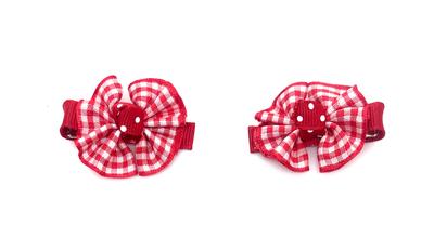 Red & White Plaid Hair Bow Pair