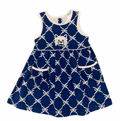 Ishtex Toddler Royal and White Bow Print Tank Dress