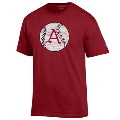 Arkansas Champion Script A Baseball Tee