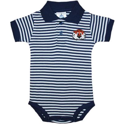 Auburn Infant Creative Knitwear Aubie Striped Short Sleeve Polo Bodysuit