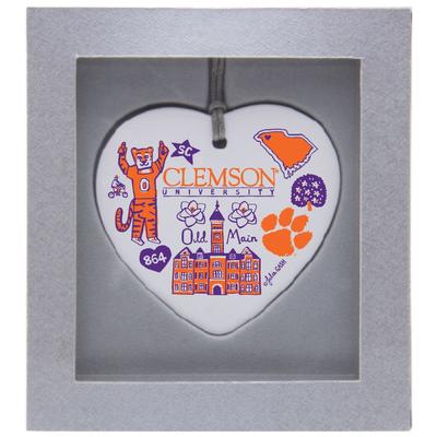 Clemson Tigers Julia Gash Ceramic Heart Ornament