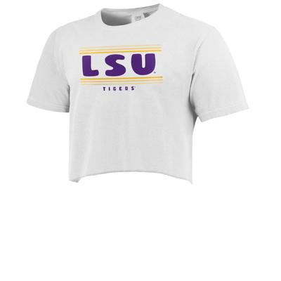 LSU Simple Stripe Cropped Short Sleeve Comfort Colors Tee