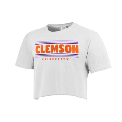Clemson Simple Stripe Cropped Short Sleeve Comfort Colors Tee