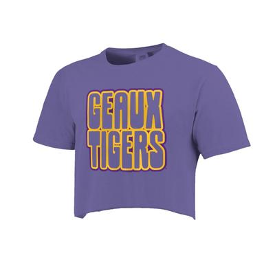 LSU Retro Outline Cropped Short Sleeve Comfort Colors Tee
