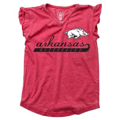 Arkansas Youth Script Burnout Ruffle Short Sleeve Tee