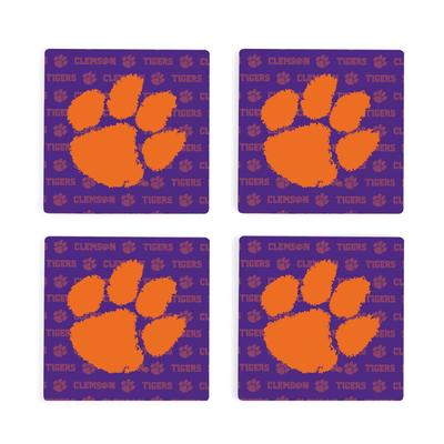 Clemson 4pk Primary Repeat Logo Coaster
