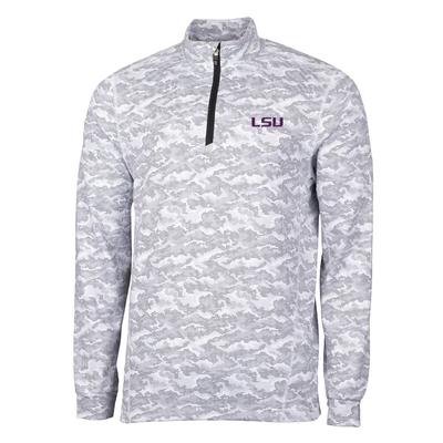 LSU Cutter & Buck Men's Traverse Camo Half Zip Pullover