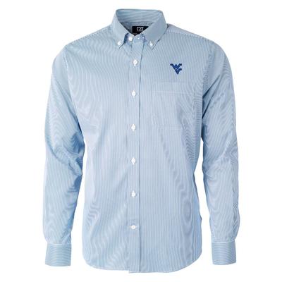 West Virginia Cutter & Buck Men's Versatech Pinstripe Button Up