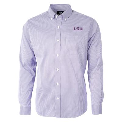 LSU Cutter & Buck Men's Versatech Pinstripe Button Up
