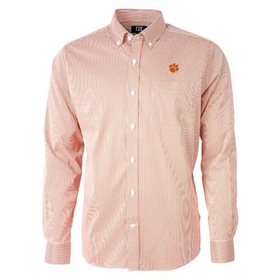 Clemson Cutter & Buck Men's Versatech Pinstripe Button Up
