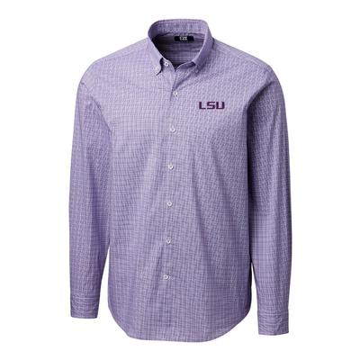 LSU Cutter & Buck Men's Soar Windowpane Check Button Up