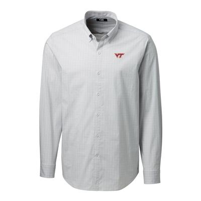 Virginia Tech Cutter & Buck Men's Soar Windowpane Check Button Up