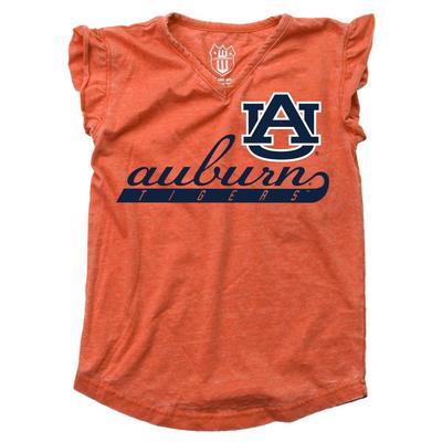Auburn Toddler Script Burnout Ruffle Short Sleeve Tee