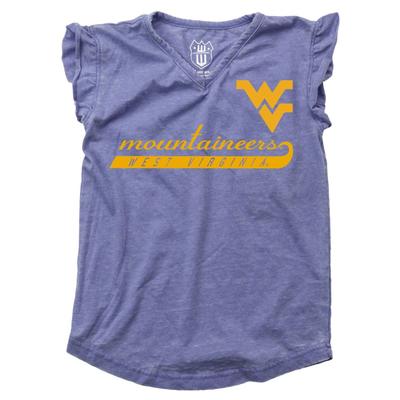 West Virginia Kids Script Burnout Ruffle Short Sleeve Tee