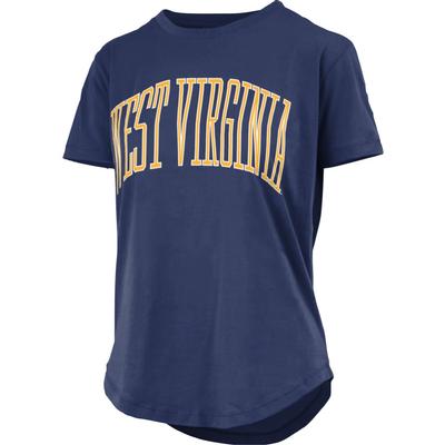 West Virginia Pressbox Bell Lap Curved Hem Short Sleeve Tee