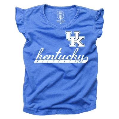 Kentucky Toddler Script Burnout Ruffle Short Sleeve Tee