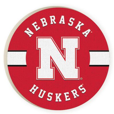 Nebraska 2pk Primary Logo Stripe Car Coasters