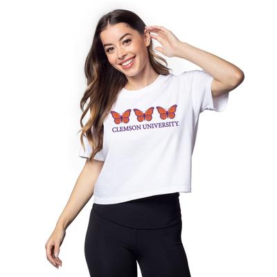 Clemson Chicka-D Short and Sweet Butterfly Serif Crop Tee