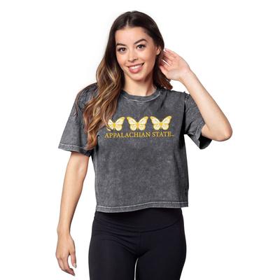 Appalachian State Chicka-D Short and Sweet Butterfly Serif Crop Tee