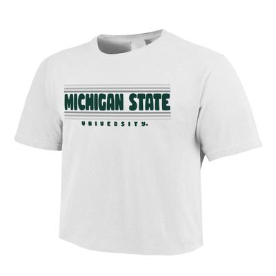 Michigan State Comfort Colors Women's Simple Stripe Crop Tee