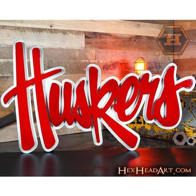 Nebraska Hex Head Metal Huskers Wall Art 24x 16
