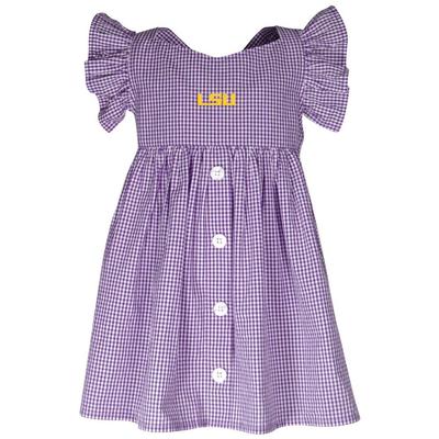 LSU Garb Toddler Gingham Ruffle Sleeve Dress