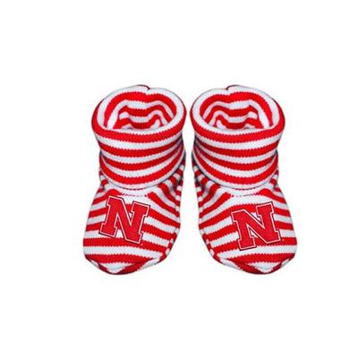 Nebraska Striped Baby Booties