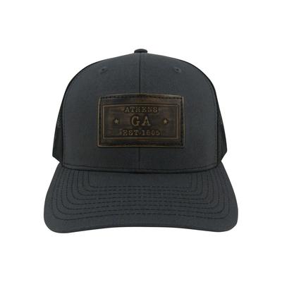 Athens Zeppro Leather Rectangle Patch Adjustable Hat - Charcoal