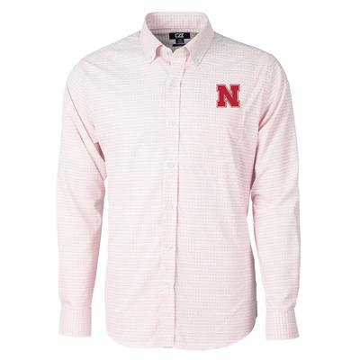 Nebraska Cutter & Buck Men's Versatech Tattersall Button Up