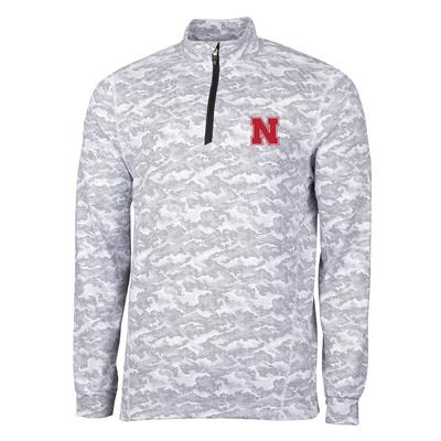 Nebraska Cutter & Buck Men's Traverse Camo Half Zip Pullover