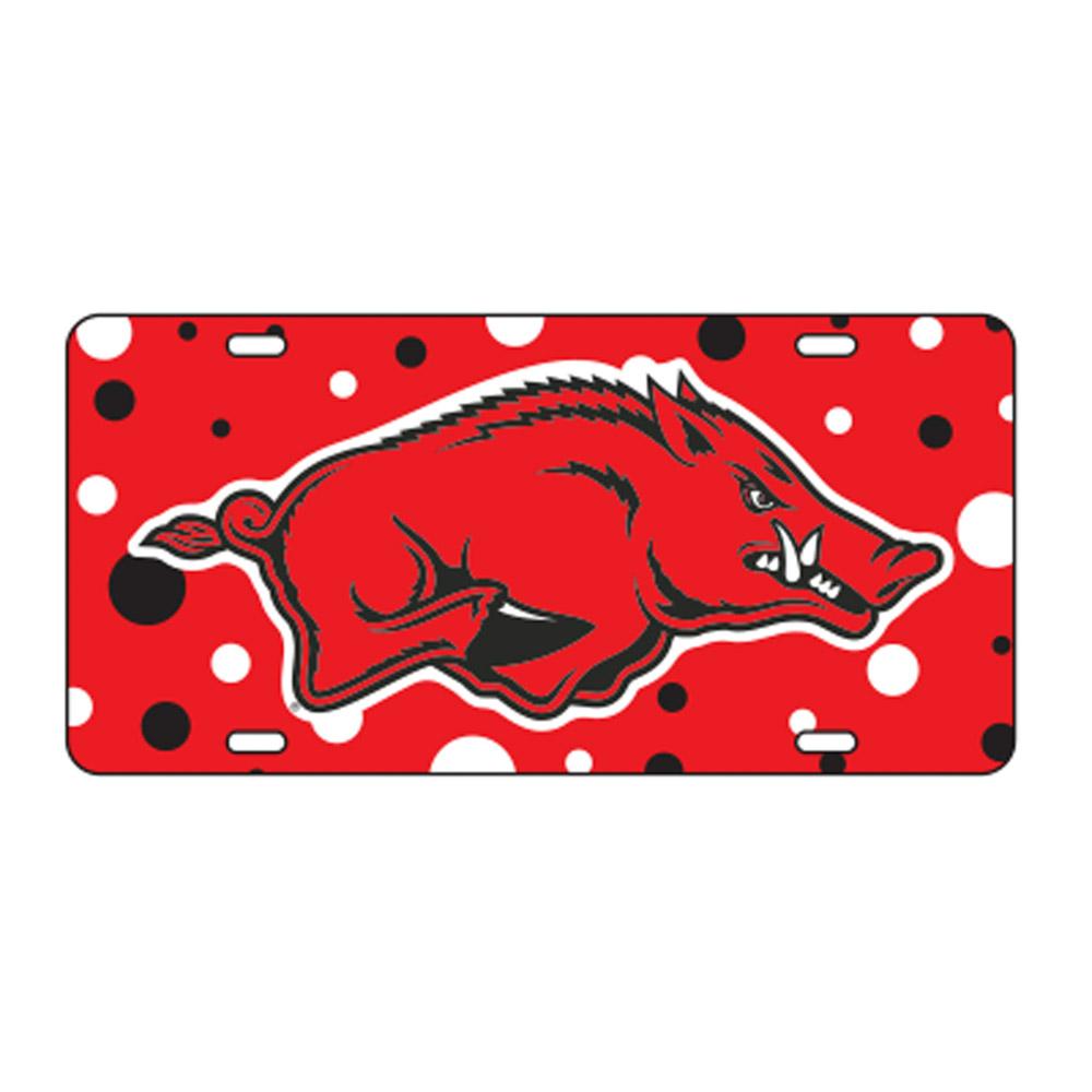 Arkansas Dotted License Plate Razorback Logo (Cardinal)