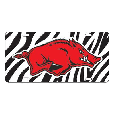 Arkansas Zebra Print License Plate Razorback Logo
