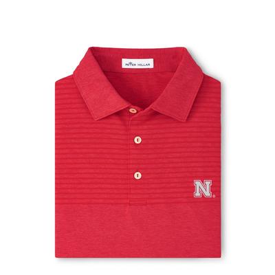 Nebraska Peter Millar Slims Engineered Stripe Stretch Jersey Polo