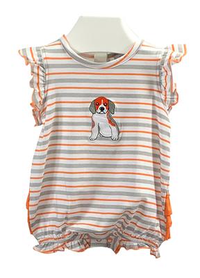 Orange and White Striped Ruffle Sleeve Puppy Dog Infant Romper
