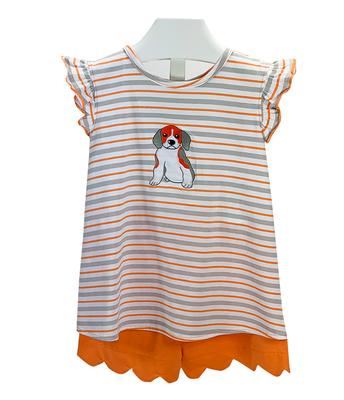 Striped Ruffle Sleeve Puppy Dog Toddler Tank and Shorts Set