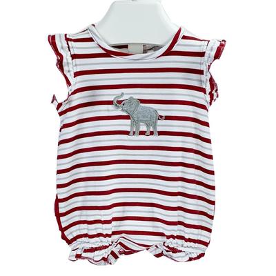 Ishtex Infant Striped Elephant Logo Ruffle Sleeve Romper