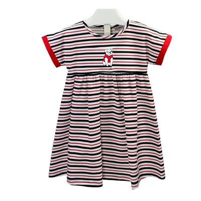 Ishtex Kids Striped Puppy Dog Logo Empire Waist Dress