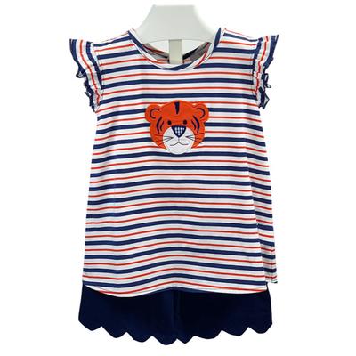 Ishtex Infant Striped Tiger Logo Ruffle Sleeve Tank Set