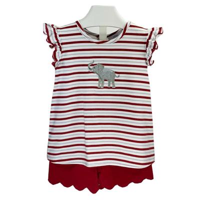 Ishtex Toddler Striped Elephant Logo Ruffle Sleeve Tank Set