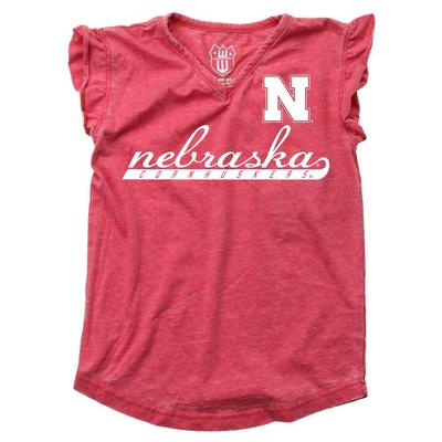 Nebraska Kids Script Burnout Ruffle Short Sleeve Tee