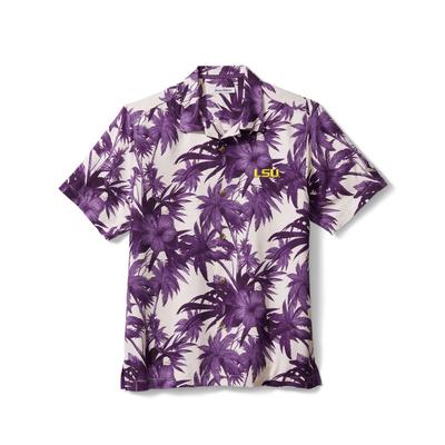 LSU Tommy Bahama Harbor Island Hibiscus Silk Camp Shirt