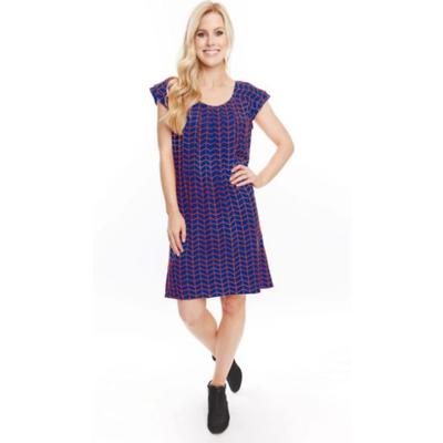 Stewart Simmons Chevron Print Ruffle Sleeve Blue & Orange Dress