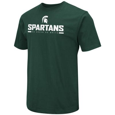 Michigan State Colosseum Logo Over Mascot Short Sleeve Tee
