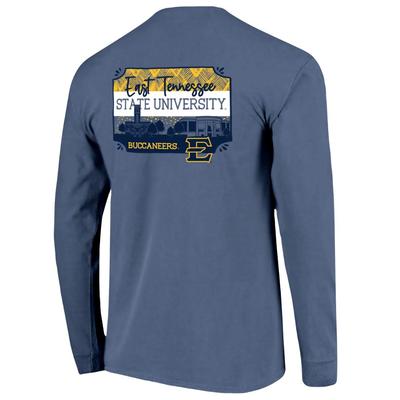 ETSU Campus Skyline Pattern Long Sleeve Comfort Colors Tee